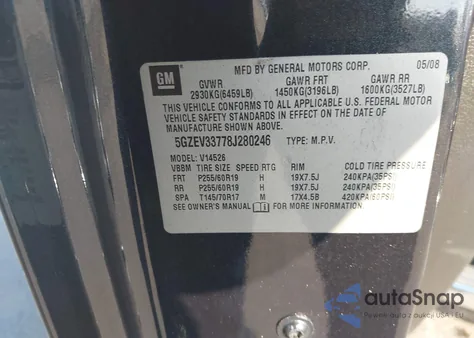 2008 Saturn Outlook Xr z USA, uszkodzony, nr VIN 5GZEV33778J280246